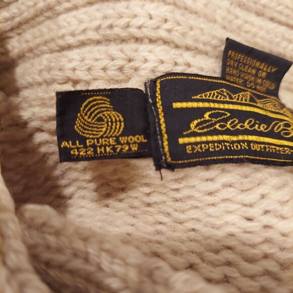 Eddie Bauer Womens M Beige Wool Cardigan Pockets Zip Textured Cuffs Boho Beachy - Picture 12 of 16